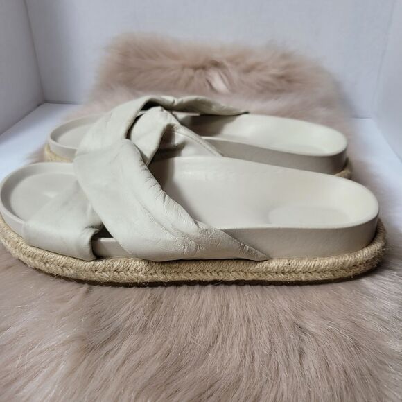 ZARA Beige Leather Slip On Cross Strap Espadrille Sandals Size 8.5 - Picture 3 of 8